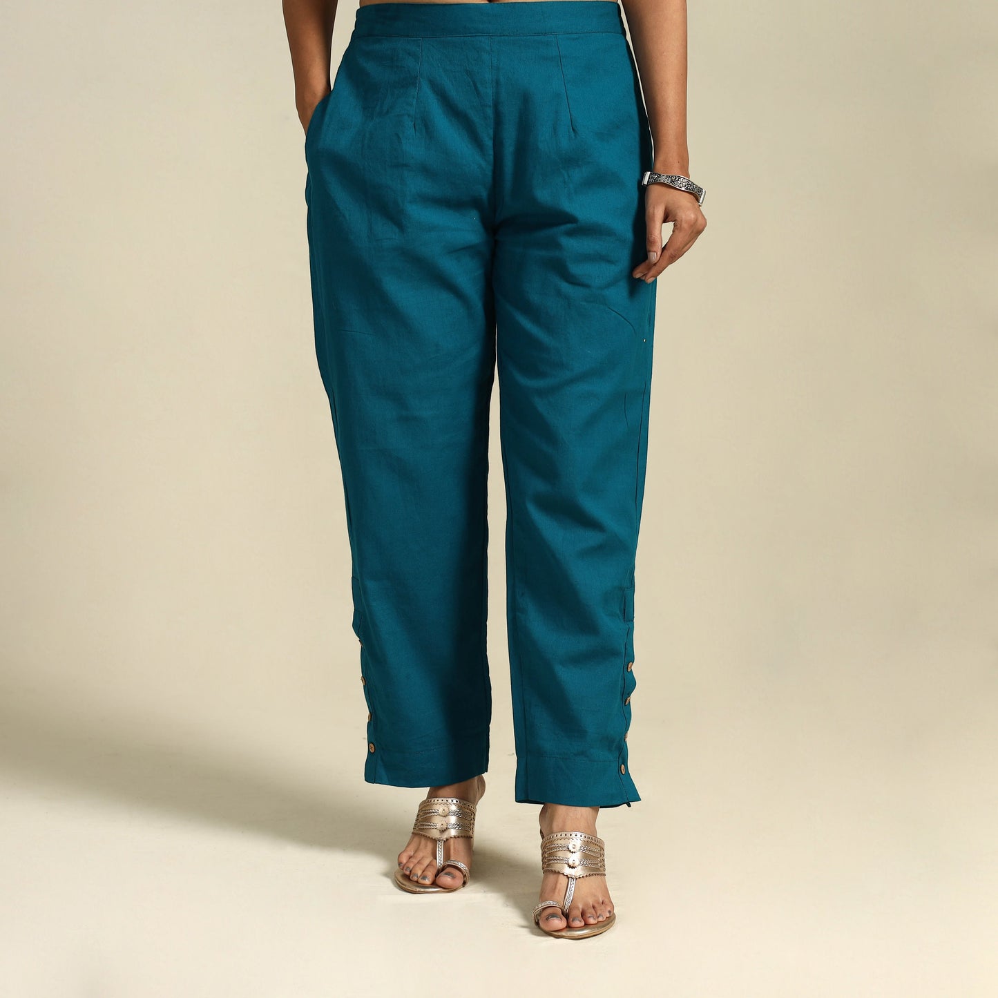 Blue Flex Cotton Elasticated Plain Pant