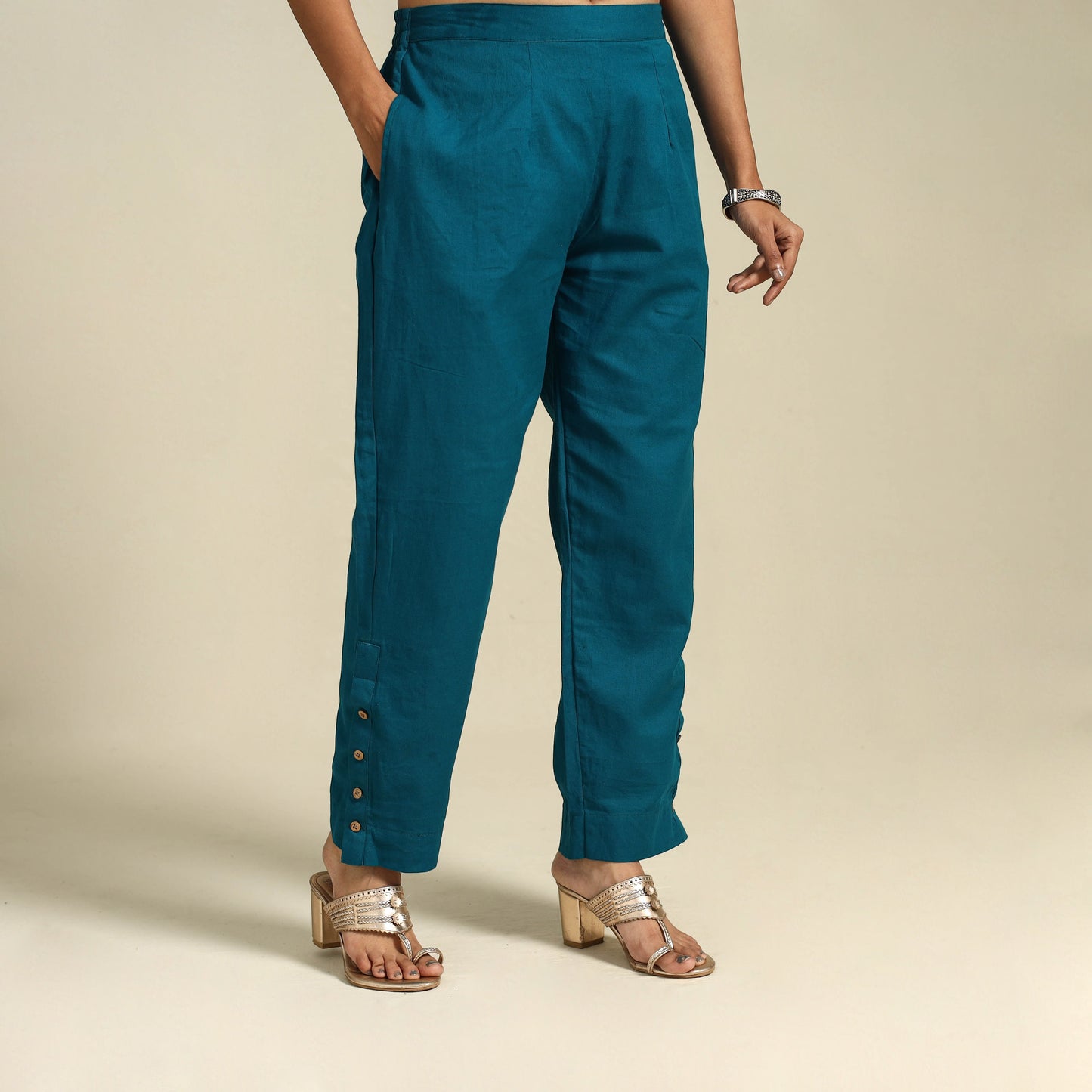 Blue Flex Cotton Elasticated Plain Pant