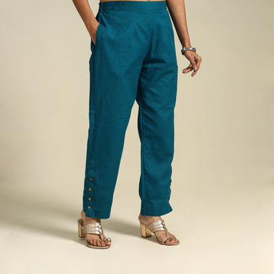 Blue Flex Cotton Elasticated Plain Pant