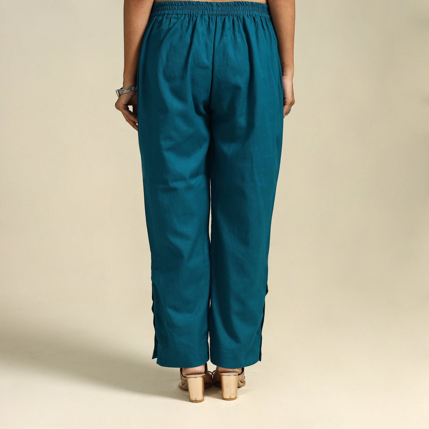 Blue Flex Cotton Elasticated Plain Pant