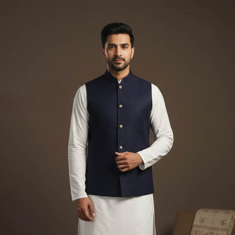 Flex cotton men plain nehru jacket 03 - handcrafted