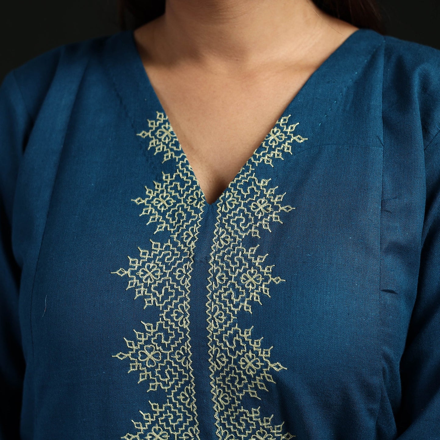 Flex cotton plain hand embroidered a-line kurta for women