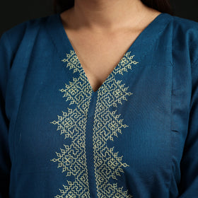 Flex cotton plain hand embroidered a-line kurta for women