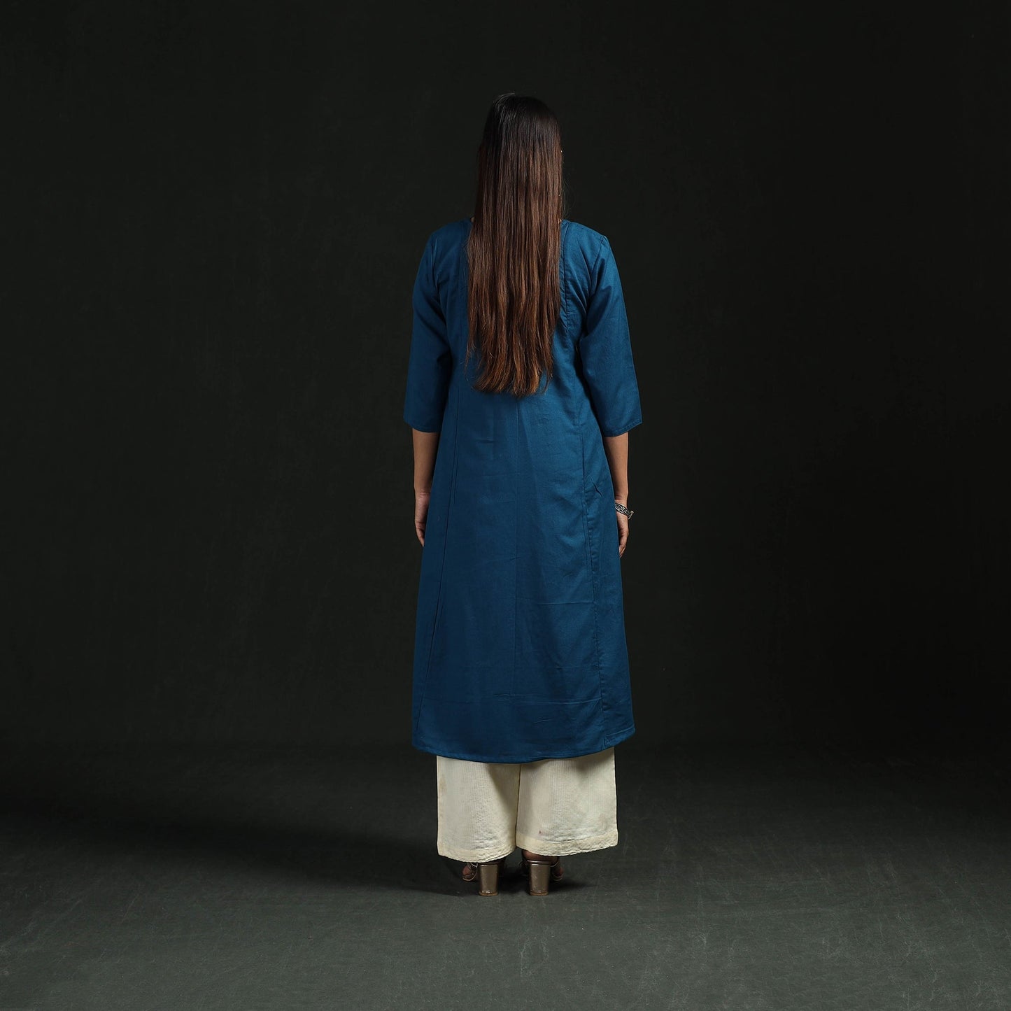 Flex cotton plain hand embroidered a-line kurta for women