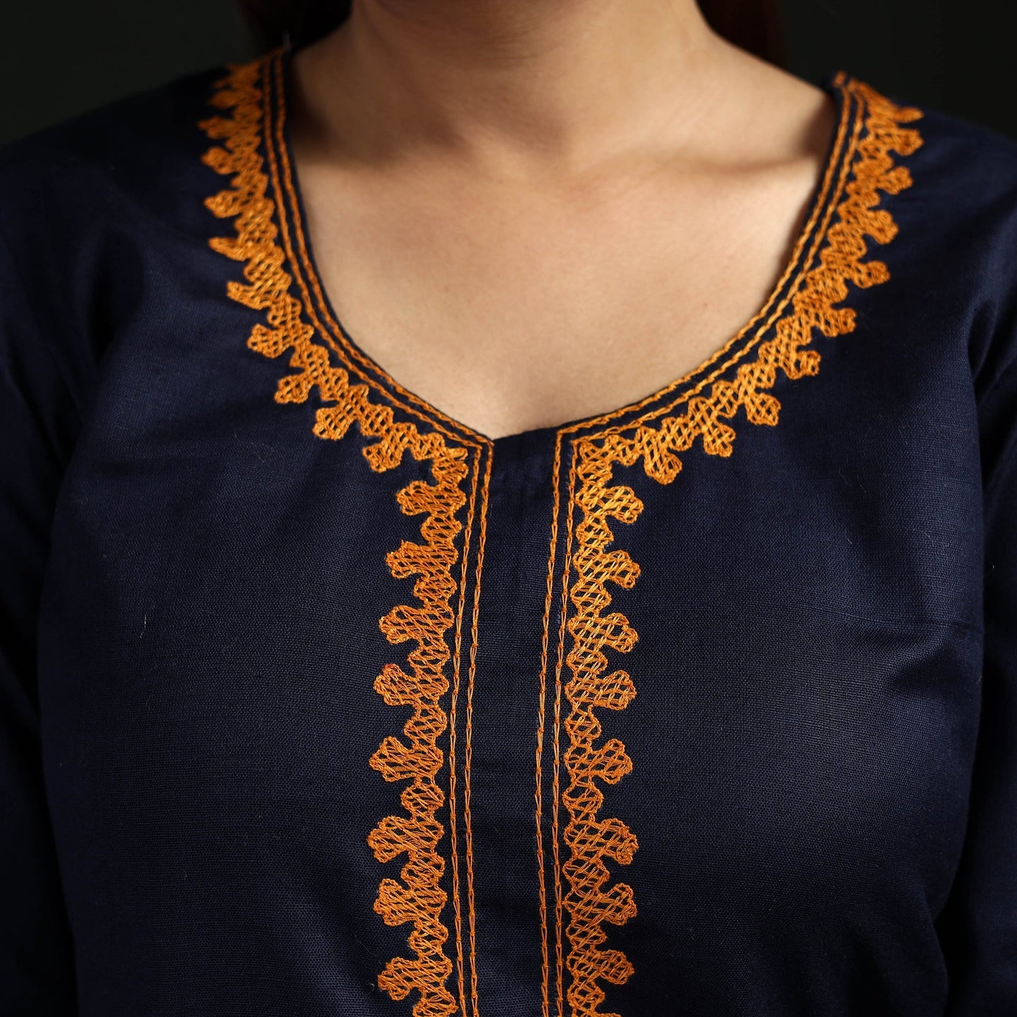 Flex cotton plain hand embroidered straight kurta for women