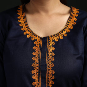 Flex cotton plain hand embroidered straight kurta for women