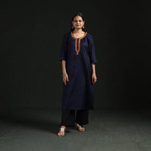 Flex cotton plain hand embroidered straight kurta for women