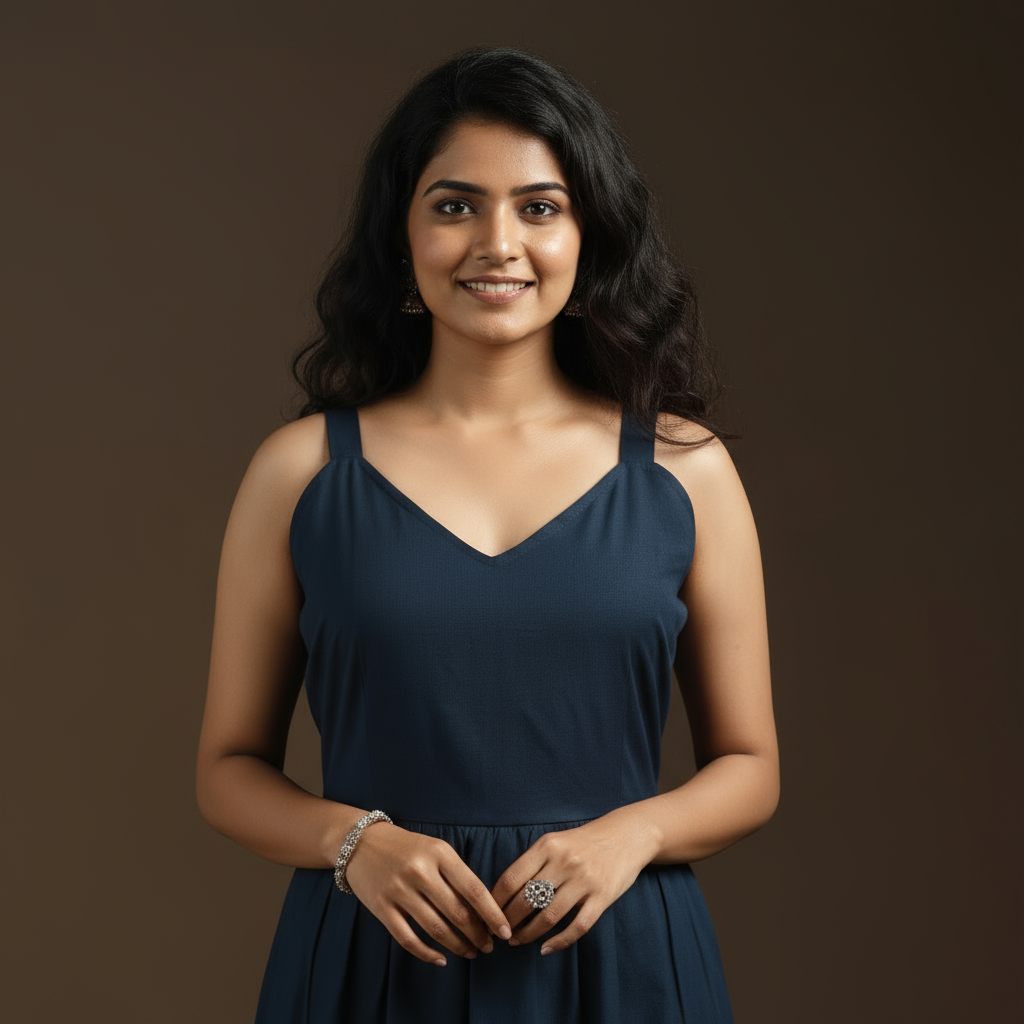 Blue - flex cotton tiered plain dress 03 - handcrafted