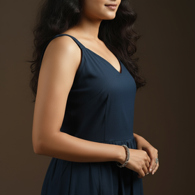 Blue - flex cotton tiered plain dress 03 - handcrafted