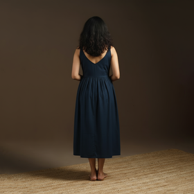 Blue - flex cotton tiered plain dress 03 - handcrafted