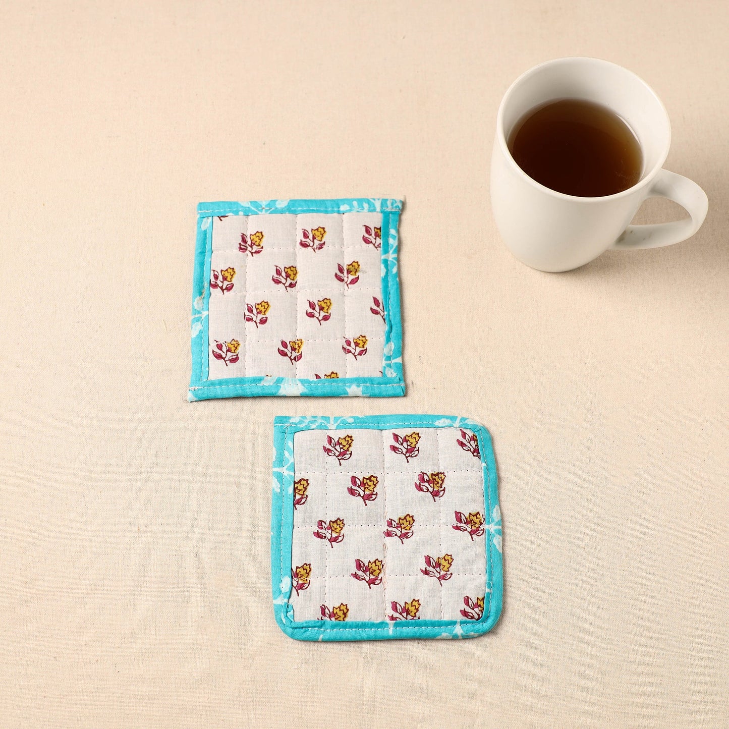  Floral Print Cotton Quilted Coasters (Set of 2)
