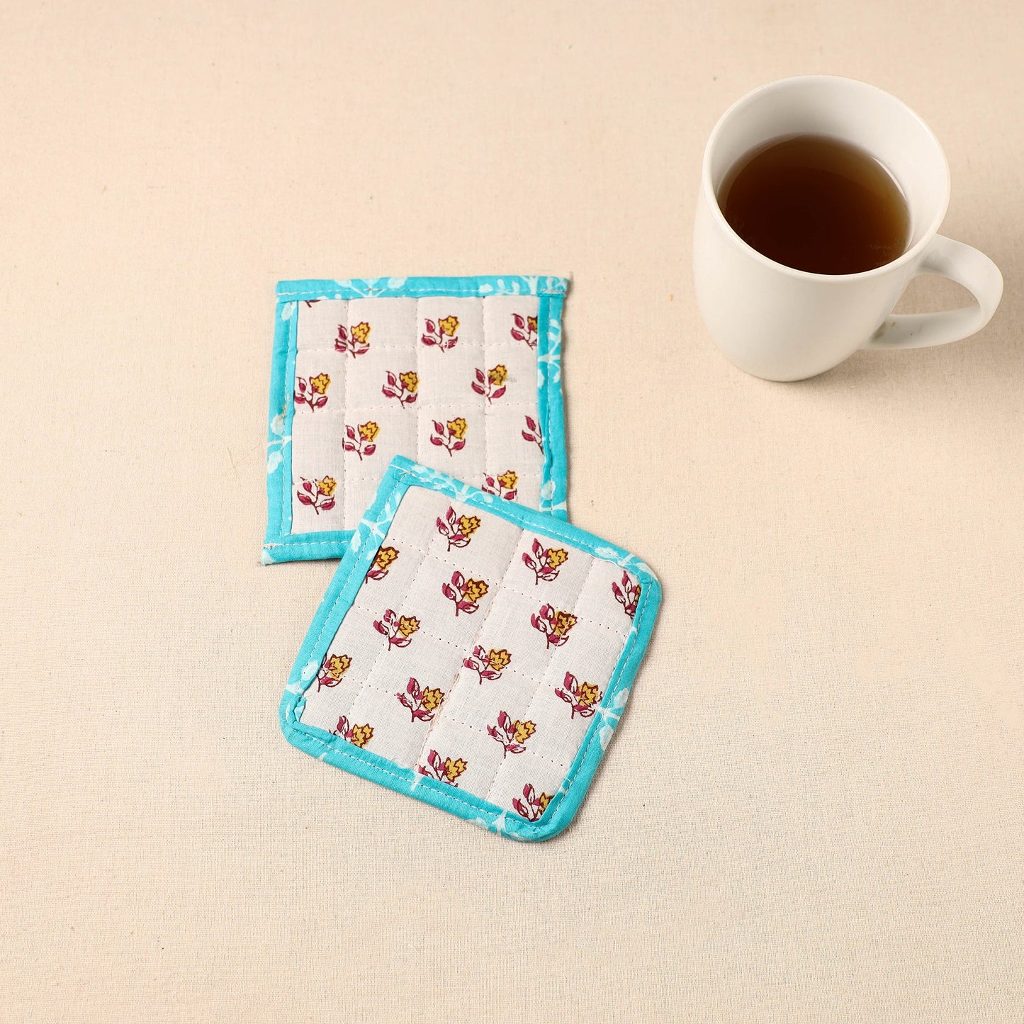  Floral Print Cotton Quilted Coasters (Set of 2)
