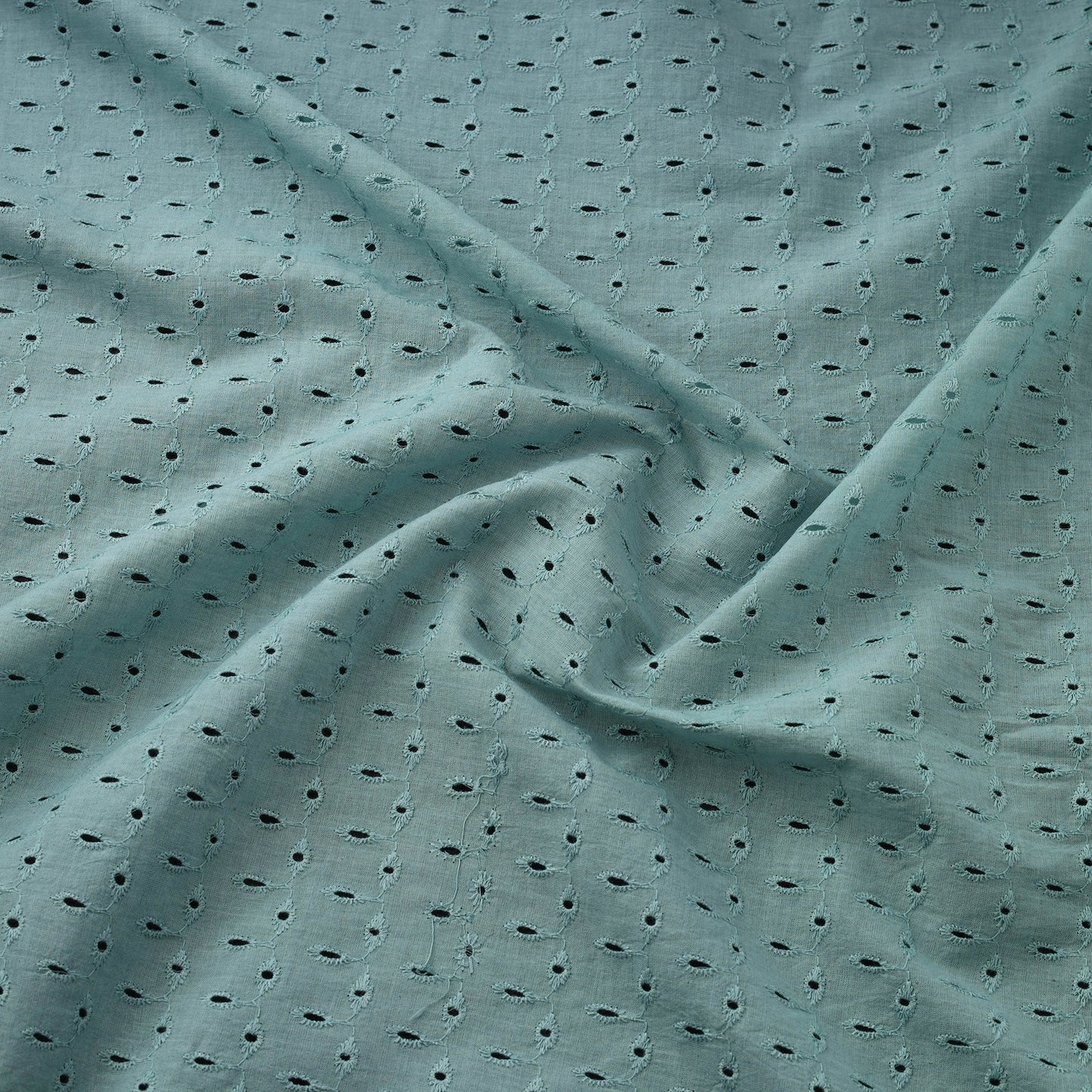  Blue Floral Embroidered Cotton Hakoba Fabric 