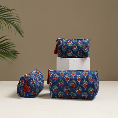Floral hand block print quilted toiletry bags (set of 3) 04