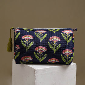 Floral hand block print quilted toiletry bags (set of 3) 07