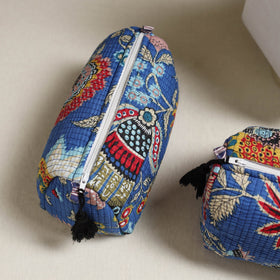 Floral hand block print quilted toiletry bags (set of 3) 12