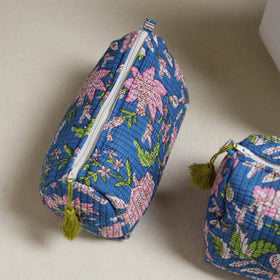 Floral hand block print quilted toiletry bags (set of 3) 15