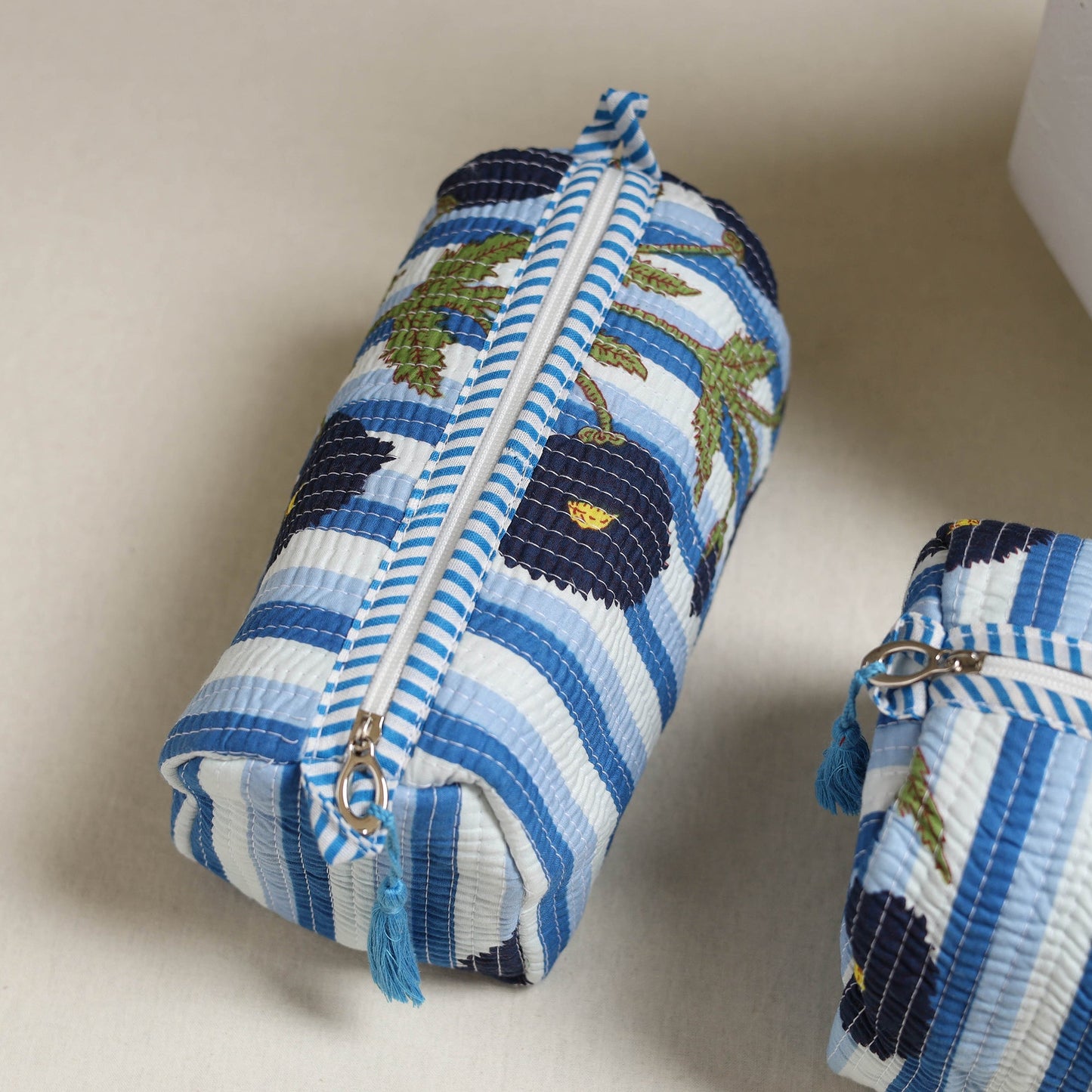 Floral hand block print quilted toiletry bags (set of 3) 21
