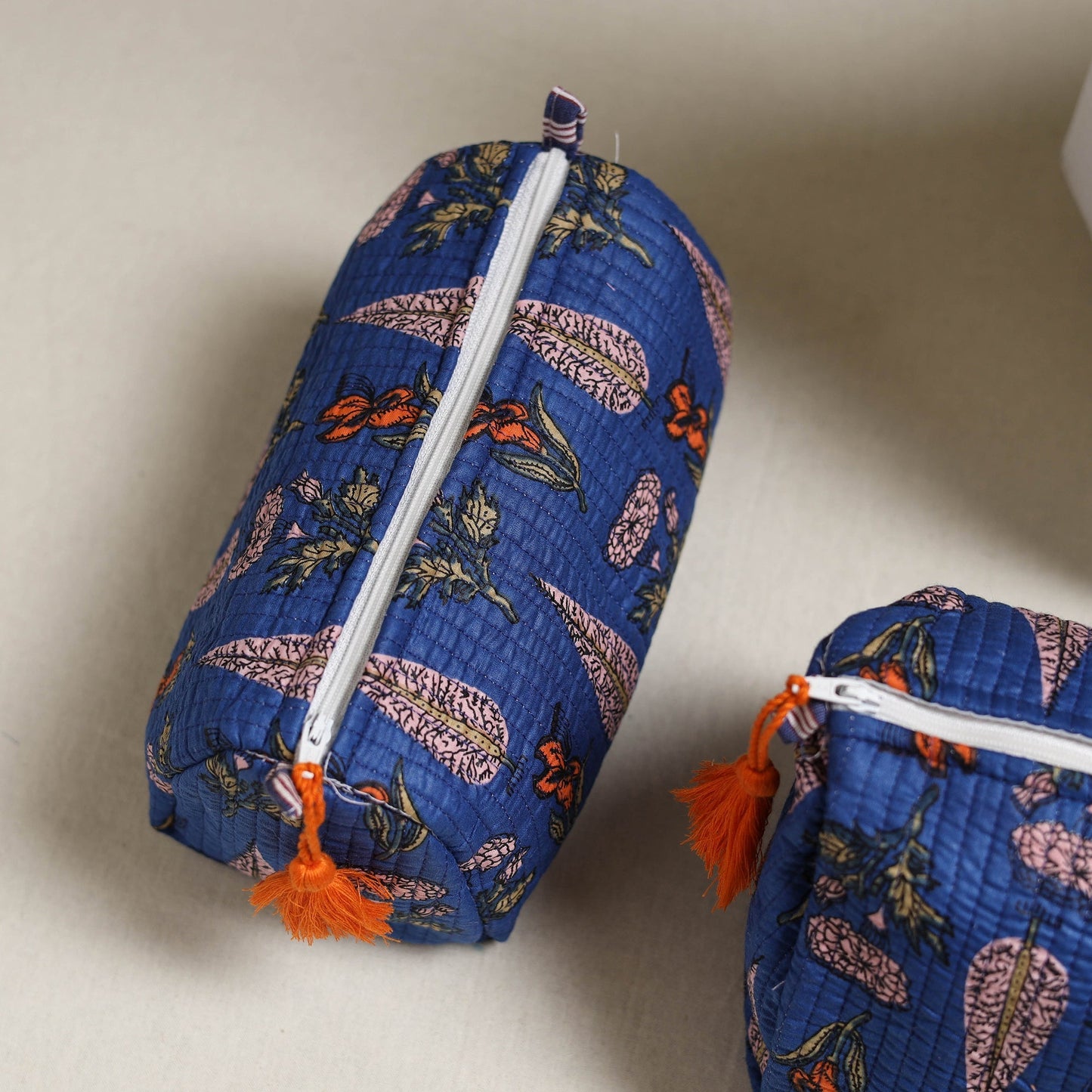 Floral hand block print quilted toiletry bags (set of 3) 24