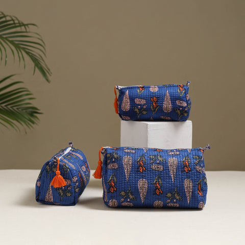 Floral hand block print quilted toiletry bags (set of 3) 24