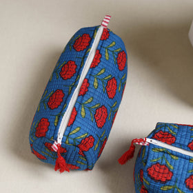Floral hand block print quilted toiletry bags (set of 3) 27