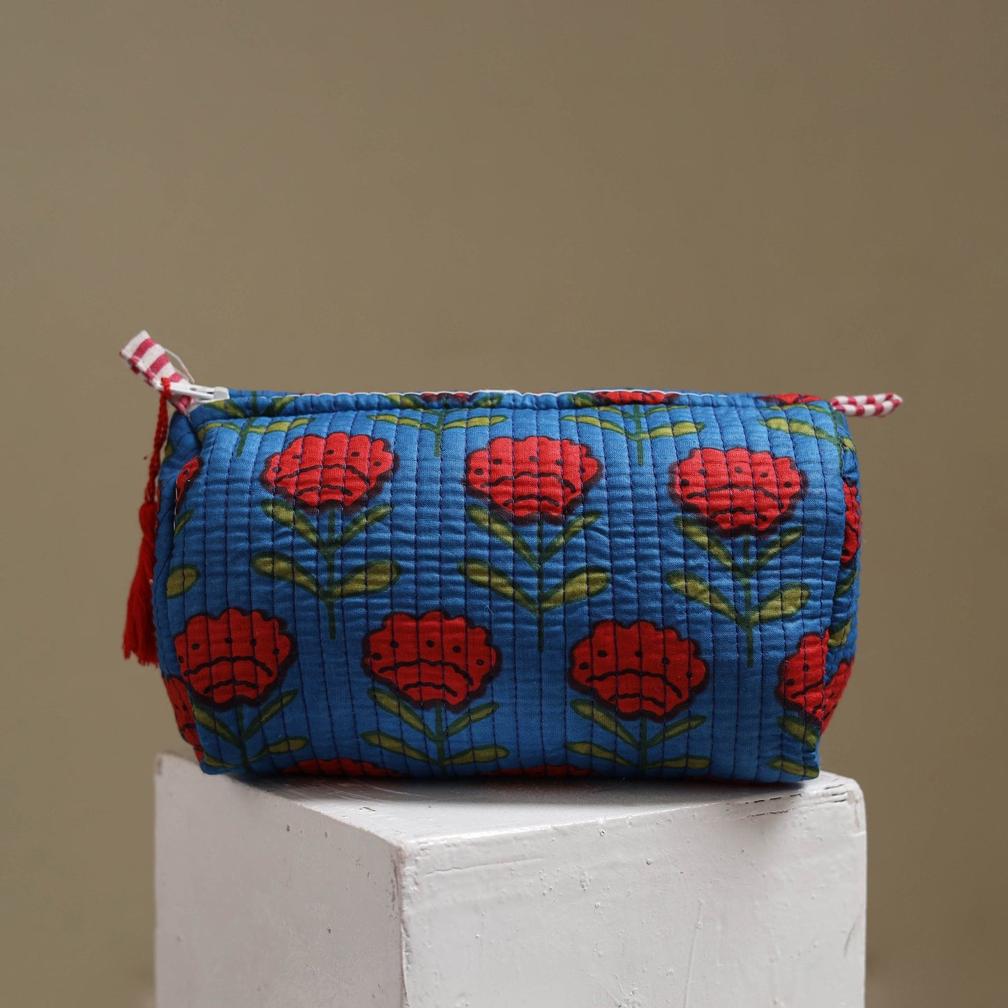 Floral hand block print quilted toiletry bags (set of 3) 27