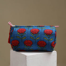 Floral hand block print quilted toiletry bags (set of 3) 27