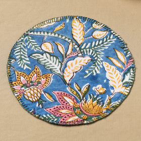  Blue Floral Block Print Hand Embroidery Roti Napkin 02