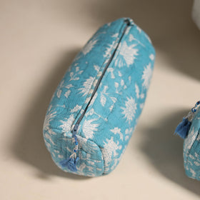Blue - floral hand quilted toiletry bags (set of 3) 26