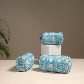 Blue - floral hand quilted toiletry bags (set of 3) 26