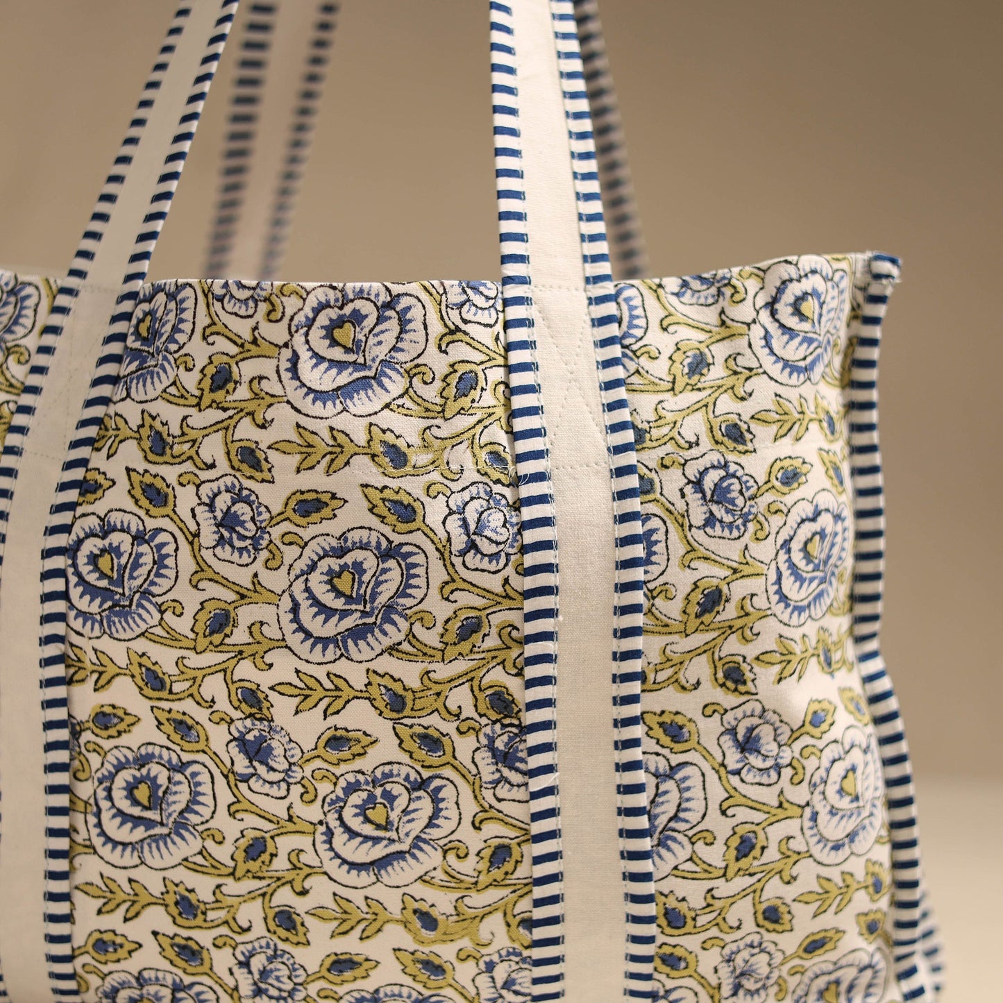 Blue - floral hand tote bag 06 - handcrafted