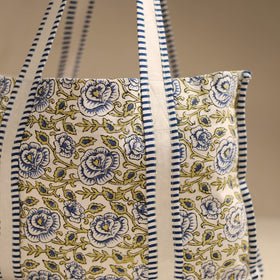 Blue - floral hand tote bag 06 - handcrafted