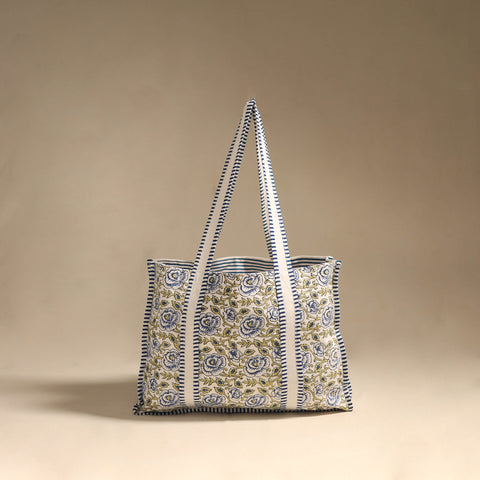 Blue - floral hand tote bag 06 - handcrafted