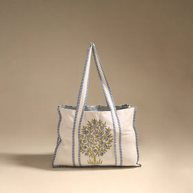 Blue - floral hand tote bag 06 - handcrafted