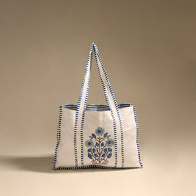 Blue - floral hand tote bag 09 - handcrafted