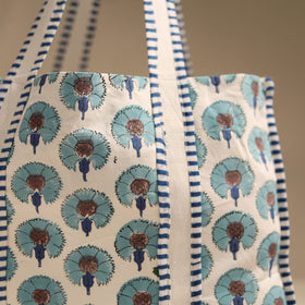 Blue - floral hand tote bag 09 - handcrafted