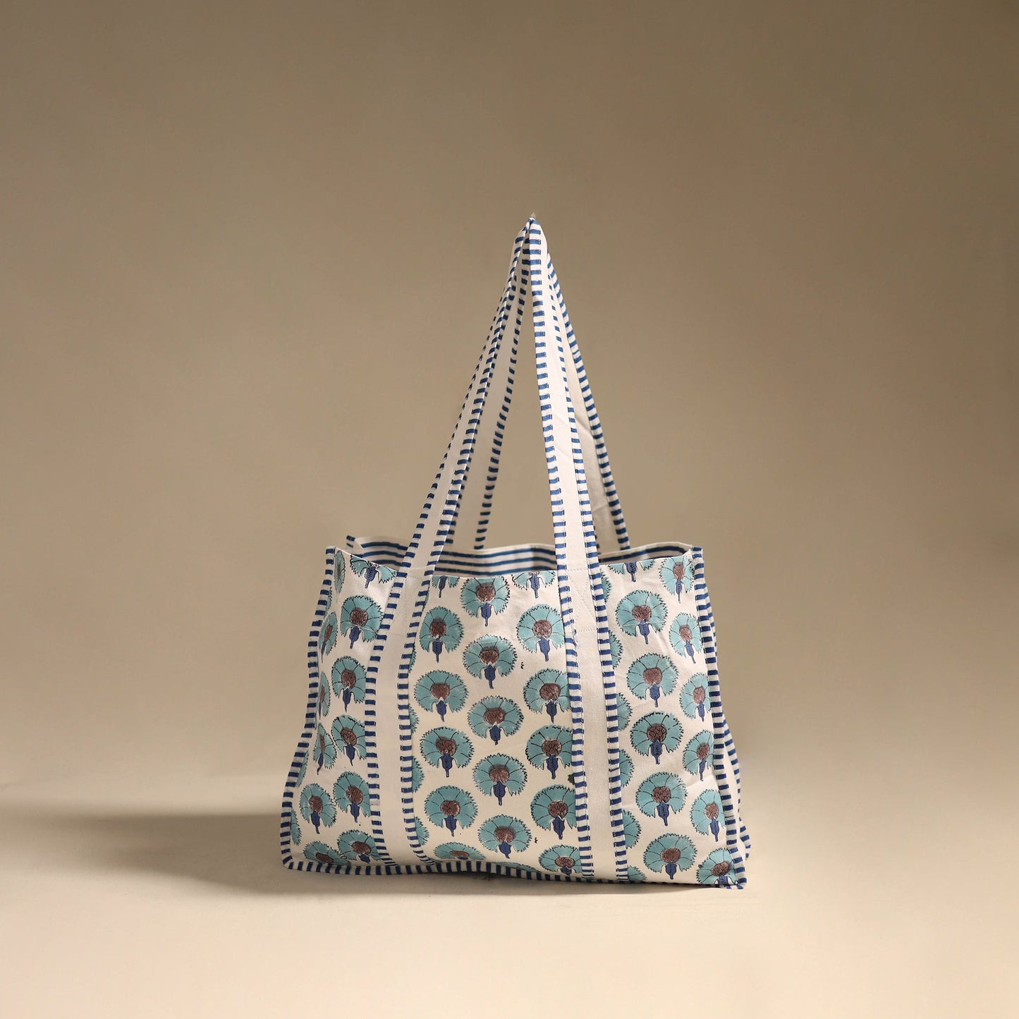 Blue - floral hand tote bag 09 - handcrafted