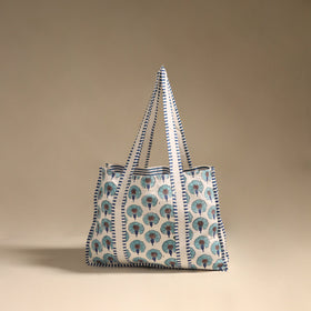 Blue - floral hand tote bag 09 - handcrafted
