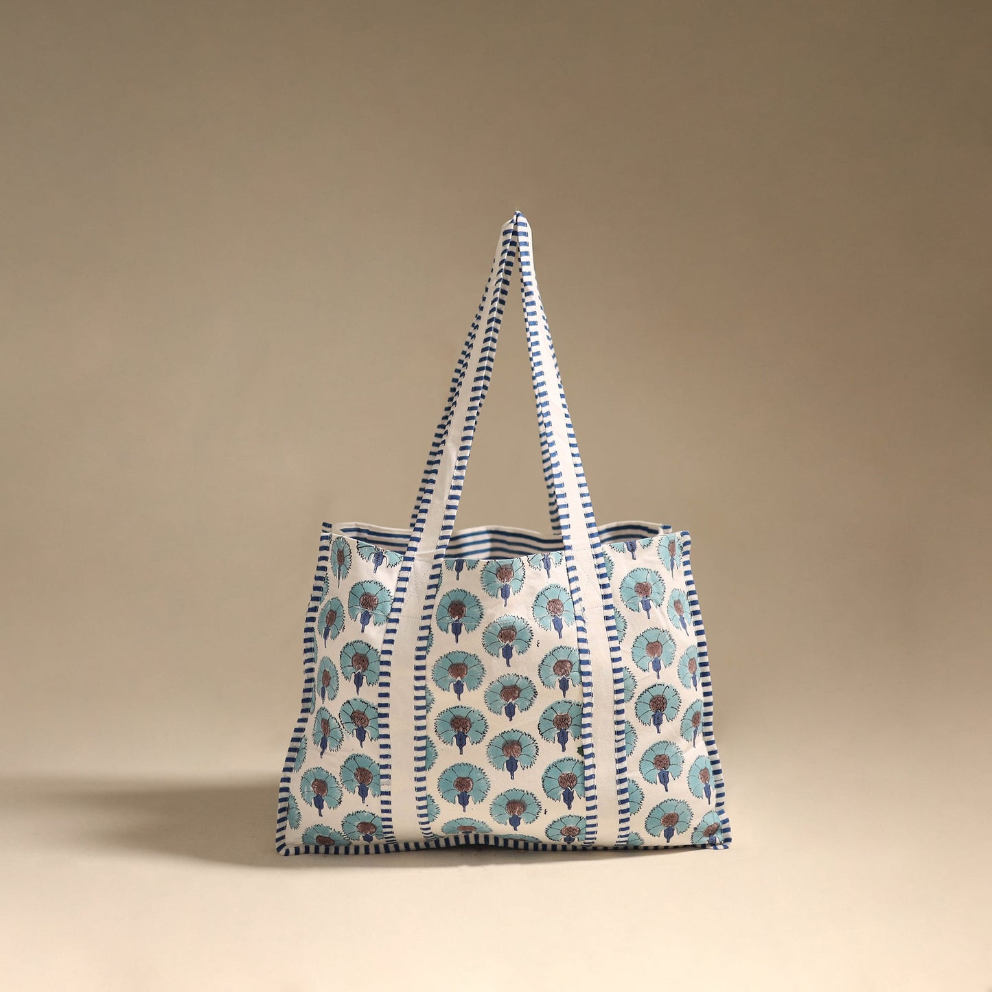 Blue - floral hand tote bag 09 - handcrafted