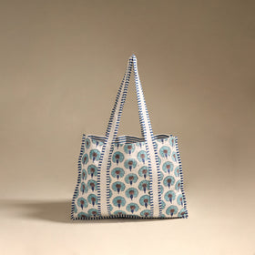 Blue - floral hand tote bag 09 - handcrafted