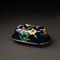 Floral Black Handpainted Enamelware Stainless Steel Butter Dish