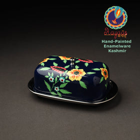 Floral Black Handpainted Enamelware Stainless Steel Butter Dish