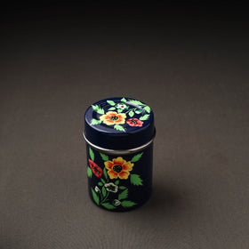 Floral Blue Handpainted Enamelware Stainless Steel Container 