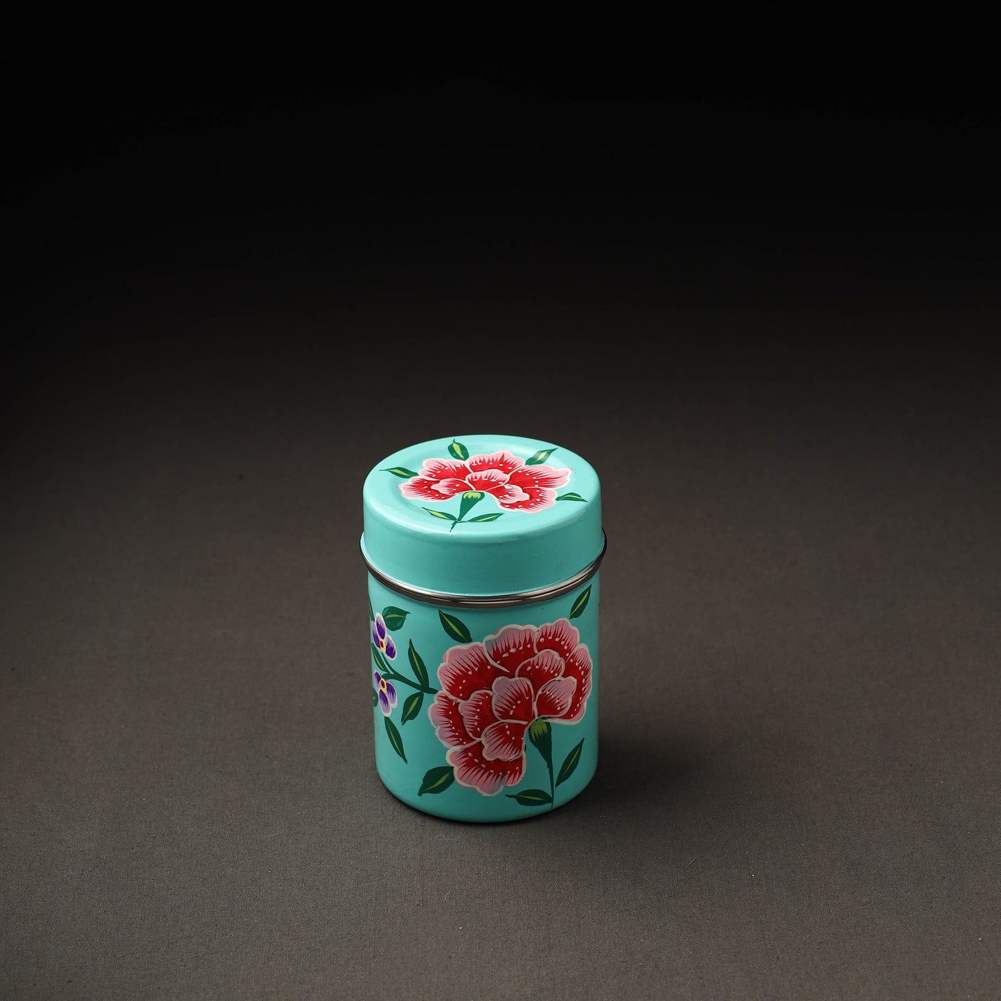 Floral Blue Handpainted Enamelware Stainless Steel Container