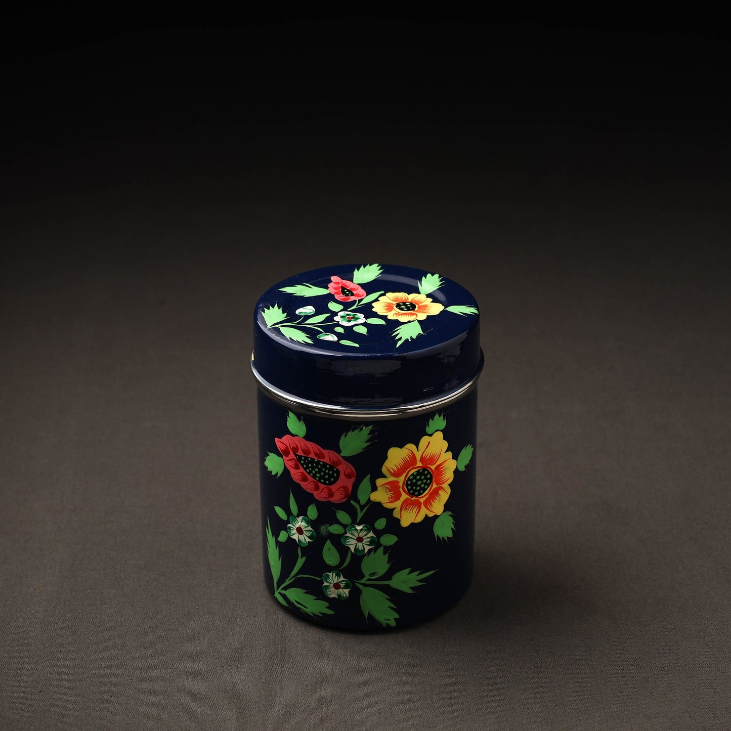 Floral Blue Handpainted Enamelware Stainless Steel Container 
