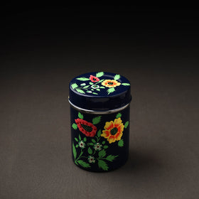 Floral Blue Handpainted Enamelware Stainless Steel Container 