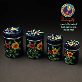 Floral Blue Handpainted Enamelware Stainless Steel Container 