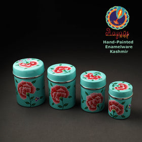 Floral Blue Handpainted Enamelware Stainless Steel Container