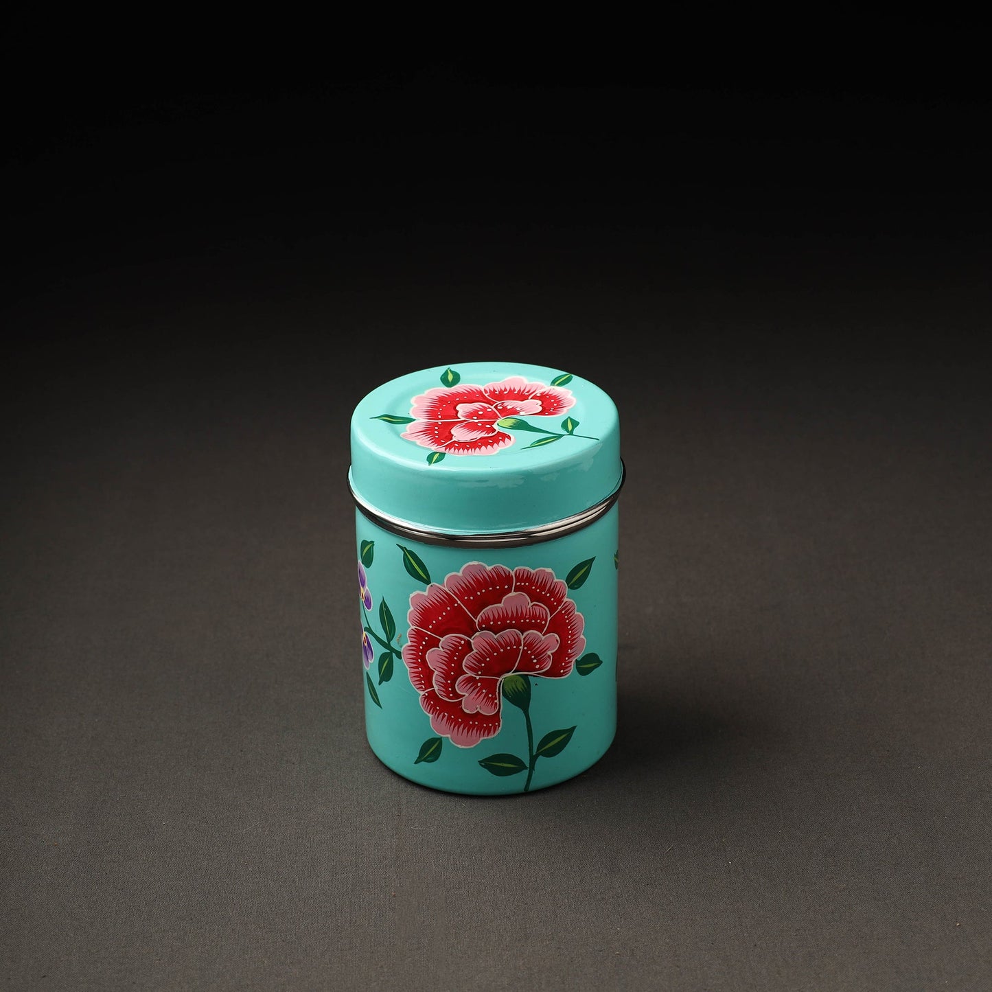 Floral Blue Handpainted Enamelware Stainless Steel Container