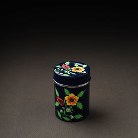 Floral Blue Handpainted Enamelware Stainless Steel Container 